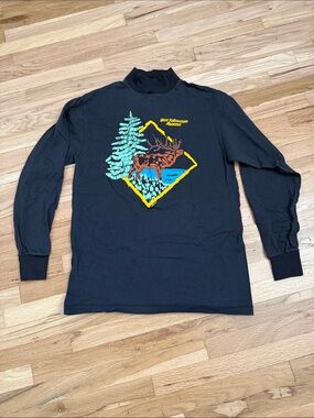 Vintage West Yellowstone Black Long-Sleeve Graphic Shirt with Mountain Elk Print